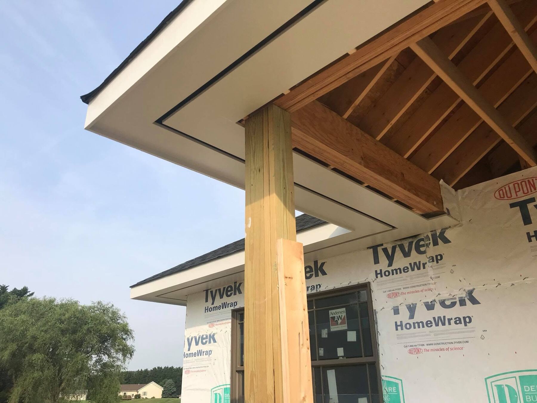 Porch column and soffit framing detail on a home in Sussex County, DE